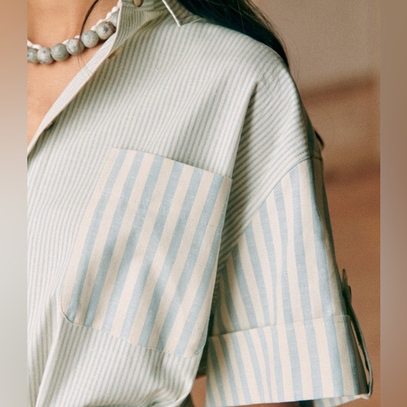 SEZANE Celia Dress Blue White Stripe Wmn’s Sz Small Chic stylish French Vibes - Picture 2 of 12